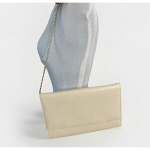 Jessica McClintock Purse Clutch Envelope Beige Faux Leather Formal Casual Chain